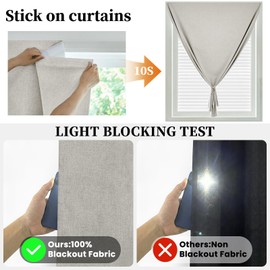 Sovtfides 100% Blackout Self Adhesive Portable Curtains for Bedroom Easy to Install Window Thermal Lnsulated Kitchen Room Darkening Small Window Curtains, W35 x L80 inch, 1 Panel, Light Beige