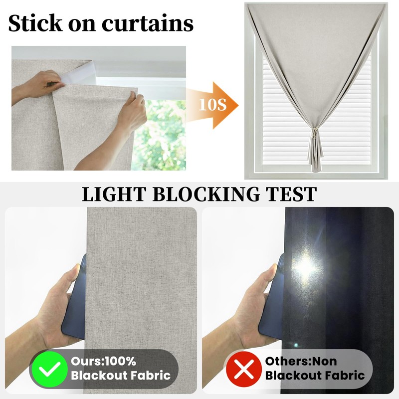 Sovtfides 100% Blackout Self Adhesive Portable Curtains for Bedroom Easy