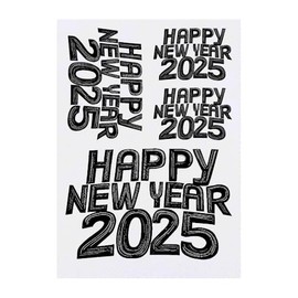 4 x 'Happy New Year 2025' Temporary Tattoos - Water Resistant, Skin-Safe, Non-Toxic Transfers, Mixed Sizes (TO00080888)