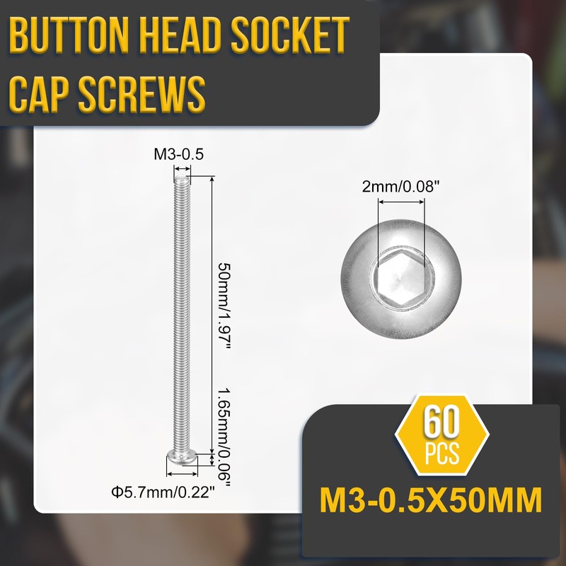 DTGN M3-0.5x50mm ボタンヘッドキャップボルト60個入り ロードバイク マウンテンバイク 自動車 オートバイに最適 304ステンレススチール 白華処理仕上げ 六角ドライブファスナー