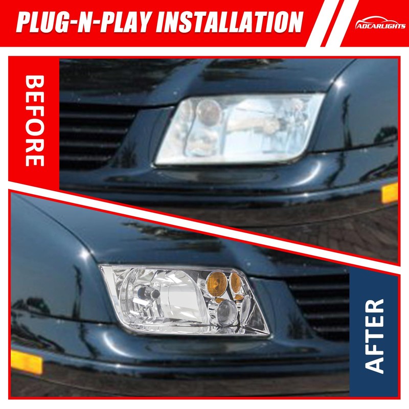 ADCARLIGHTS Headlight Assembly Pair for 1999-2005 Volkswagen Jetta MK4 Clear