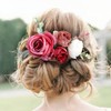 Fangsen Boho Red Rose Flower Leaves Floral Comb With Spring