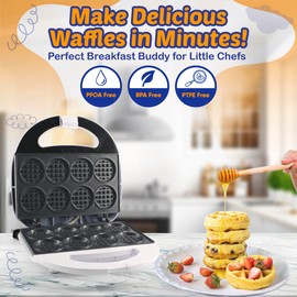 StarBlue Mini Waffle Bites Maker with FREE Waffle Tongs - 8 x 2” Tiny Waffle Bites, Non-Stick, Fast Heating, Perfect for Kids’ Breakfast, Snacks, Compact & Easy to Clean, White, 120V 60Hz 750W