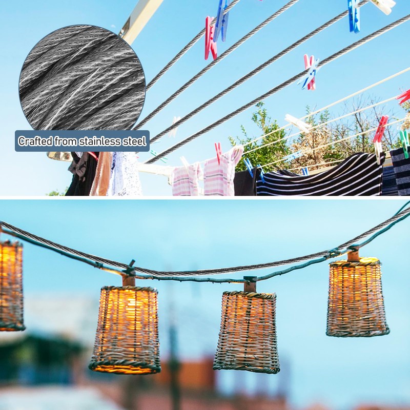 1/8" Wire Rope Kit - 50FT Steel Cable with Loop