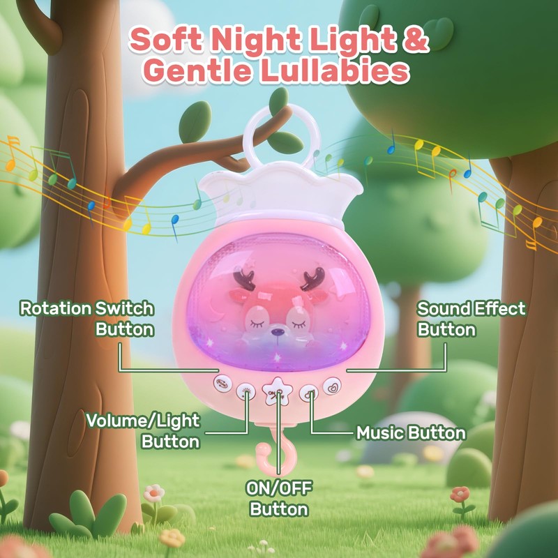 Aimafun Baby Crib Mobile for Girls with Music, Lights &
