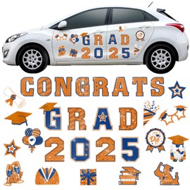Landhoow 30 Pcs Graduation Car Magnets 2025 Senior Graduation Car Decoration Bumper Sticker Congrats Grad Magnet Magnetic Refrigerator Sticker Decal for Grad Parade Party Supplies(Orange, Blue)
