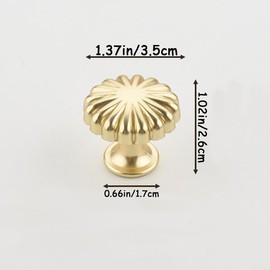 AddLotLot 10 PCS Gold Cabinet Knobs Vintage Cabinet Handles Pumpkin Shaped Brass Handle Solid Cabinets Door Knob Single Hole Cupboard Door Handles with Screws for Home Decorating Cupboard Wardrobe