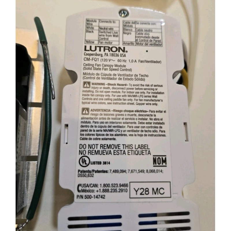Lutron Maestro 7 Speed Fan Control MA-FQ4FM-AL 120V 4 A