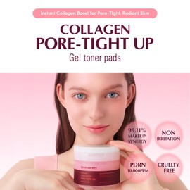 EQQUALBERRY Collagen Pore-Tight Up Gel Toner Pads – Korean Pore-Tightening Toner with Deep Absorption Collagen, Hydrating & Firming Formula, 4.73 FL.OZ. (140ml) / 60 Pads