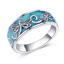 YAFEINI Dragonfly Rings Sterling Silver Turquoise Dragonfly Ring Jewelry Gift For Women Men