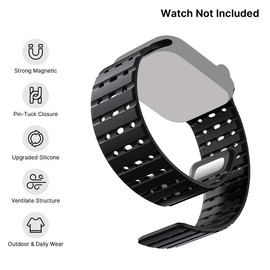R-Lite Fit Magnetic Watchband Compatible with iWatch Ultra 2/Ultra Band 49mm/45mm/44mm/42mm for Men Women, Rugged Silicone Sport Replacement Strap for iWatch SE2/SE/9/8/7/6/5/4/3/2/1 - Color: Black, Size: 49mm/46mm/45mm/44mm/42mm(Series3/2/1)