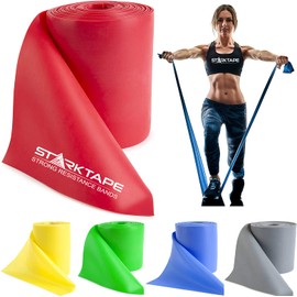 Starktape Resistance Bands Physical Therapy Professional 8 Yard Bulk. Non-Latex Elastic Exercise Fitness Band for Upper & Lower Body, Pilates, Rehab, Yoga, Pilates, Home Training Workout. Light Red
