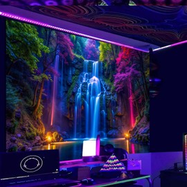 Miytal Blacklight Waterfall Tapestry - UV Reactive Glow in the Dark Neon Forest Wall Hanging, Vibrant Nature Landscape Wonderland for Bedroom, Living Room Decor - 51.2" x 59.1"