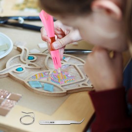 Konesky Rhinestone Applicator, Hotfix Applicator Tool, Rhinestone Applicator, Hot Set of 7 Sizes, Tips for Crystals, Gem Rhinestones, Diamonds, Upgrade Version, Purple (Pink)