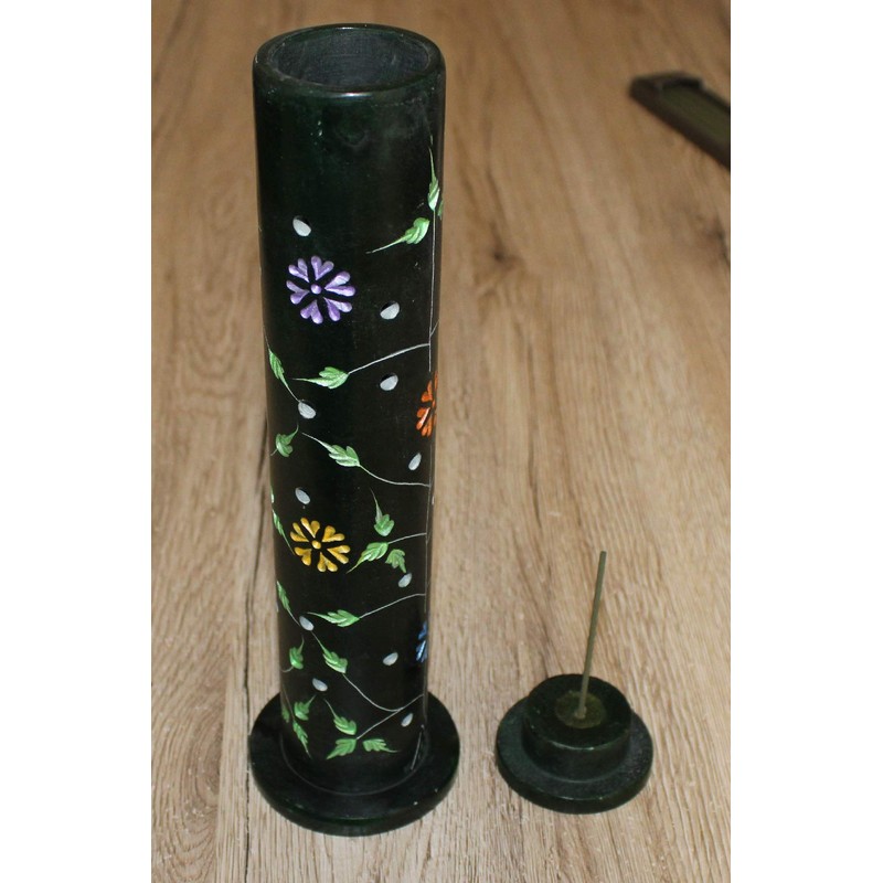 Incense Tower, Yara, Soft Stone, Green with Floral Pattern, 27