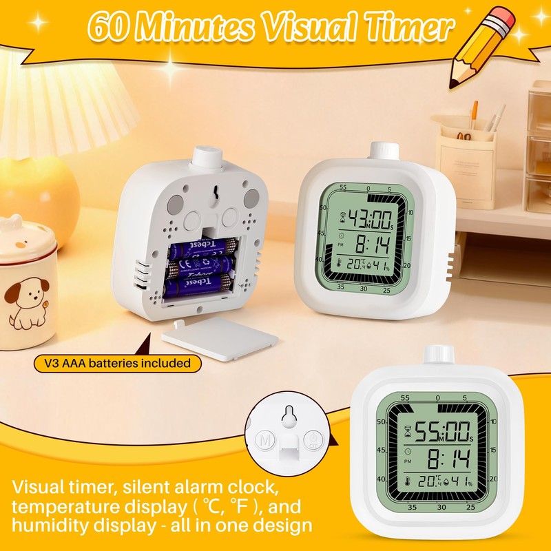 Visual Timer, 60 Minutes Countdown & Countup Timer, Digital Alarm