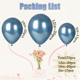 Scmdoti Metallic Dusty Blue Balloons - Chrome Blue Balloons in 3 Sizes (12, 10, 5 Inch) for Birthday Party, Baby Shower, Bridal Decorations