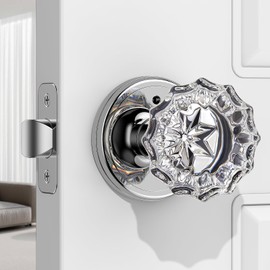 MAXECURITY 1 Pack Crystal Door Knob, Rosette Shaped Glass Door Knobs Interior with Lock, Polished Chrome Door Knobs Interior Glass