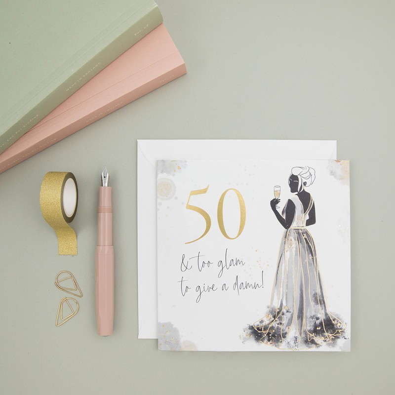 Ruby Ashley 50th Birthday Card Women. Luxury Gold Foil Card.