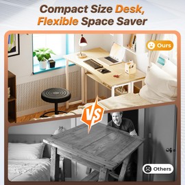 Huuger Folding Desk with Storage Shelf, 39.3 Inch Foldable Computer Table for Small Spaces, Space Saving Sofa Table for Couch, Writing Work Office Computer Desk, Easy to Fold, Oak