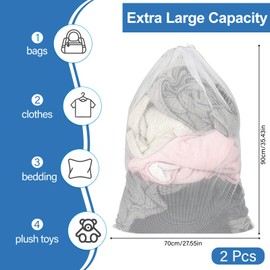 2 Pcs Mesh Laundry Bags, 70×90cm Heavy Duty Laundry Bag for Washing Machine, Large Washing Net Bags for Laundry with Drawstring, Large Laundry Bags for Dirty Clothes Beddings Plush Toys(White)