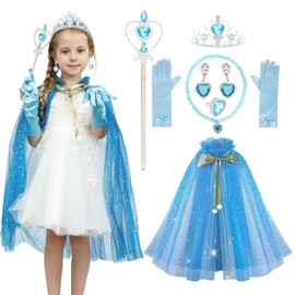 Sincere Party 9pcs Girl's blue tulle cape princess cape with plastic jewelries costume set gift for girl's 3-8years