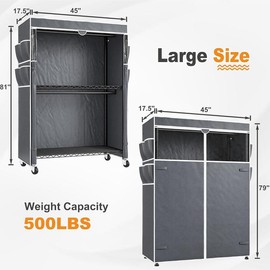Raybee Heavy Duty Clothes Rack with Cover  500LBS Loads Clothing Racks for Hanging Clothes with Wheels & Adjustable Feet Portable Coat Rack Freestanding Closet Garment Rack - Color: Black Post