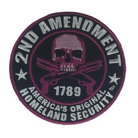 2ND Amendment 1789 America's Original Homeland Security with Skull and Crossed Shotguns - Round Patch - Pink Color - Veteran Owned Business