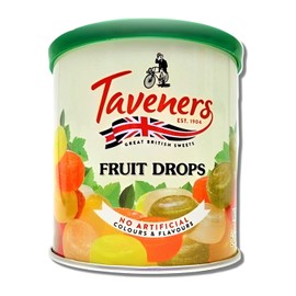Taveners Fruit Drops - Mixed Fruit Hard Candy in Handy Cup Holder Tub - Premium British Candy - Old Fashioned Candy for Refreshment or Travelling - No Artificial Flavors & Colors Added (7.1 oz)
