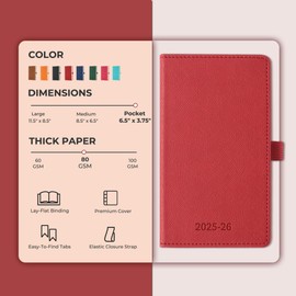 IN-LUXPRO Weekly Monthly 2025-2026 Planner (July 25-Dec 26),6.5"x3.75",18 Months Agenda Plan with Month Tabs & Pocket,Expenses/Note Pages, Academic Calendar with Vegan Leather Cover,Red