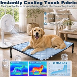 JoyBlooms Cooling Mat for Dogs 2Pack Cooling Pad for Dogs Pad Crate Pad with Elastic Strap,Q-Max 0.46 Cool Anti-Slip Breathable Thin Lightweight Portable Washable Kennel Mats Blue 29" x 21" (Medium)