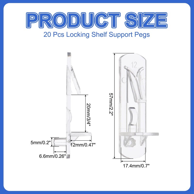 PATIKIL Locking Shelf Support Pegs, 20 Pcs Plastic Cabinet Shelf
