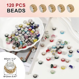 PATIKIL European Large Hole Beads, 120 Pcs Rhinestone Sparkle Crystal Beads Charm Spacer Craft Beads for Pens Bracelet Making DIY Crafting, Champagne