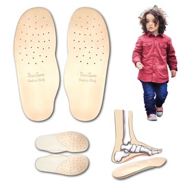 Genuine Leather Orthotic Insoles for Children with Arch Support and Heel Raiser Made of Latex, Italian Product, Odour Resistant, Sweatproof, Flat Feet for Children