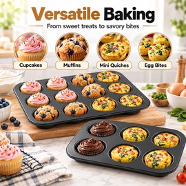 Square Muffin Pan for Home Baking – Nonstick Carbon Steel 6 or 12 Cup Baking Tray for Cupcakes, Muffins and Oven-Baked Treats