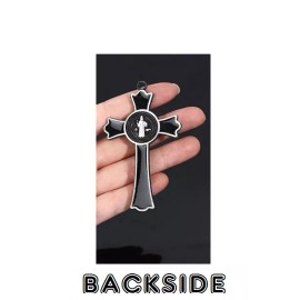 Fashion Jewelry big XL BLACK 2 SIDED CROSS CRUCIFIX RELIGIOUS Pendant GERMAN Silver 26" Necklace