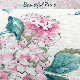 Cozy Line Home Fashions 100% Cotton Turquoise Blue Floral Hydrangea Garden Leaf Reversible Quilt Bedding Set, Coverlet, Bedspread (Valencia Bloom, King-3 Piece)