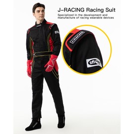 J-RACING® Racing Suit Karting Suit/Race/Rally Go Kart Auto Racing Driver Fire Suits SFI 3.2A/1 (Black/Red-L)