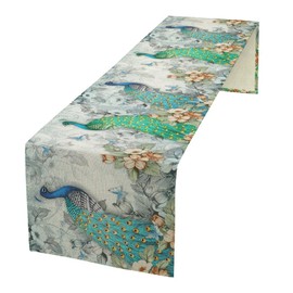Camino de mesa de paisajes de pavo real y flores, 13 x 36 pulgadas de largo, camino de mantel para bodas, fiestas, día festivo, cocina, comedor, hogar, decoración diaria