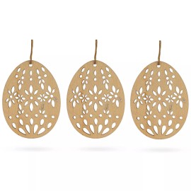 BESTPYSANKY Set of 3 Easter Egg Unfinished Wooden Flowers Ornament 3.15 Inches