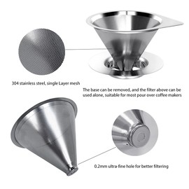 LHS Pour Over Coffee Dripper Reusable Coffee Filter Paperless Coffee Filter Stainless Steel Pour Over Coffee Maker Cone Coffee Dripper for 1-2 Cup,Silver