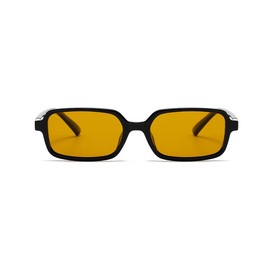Trendy Vintage Sunglasses for Women Men Retro 90s Small Rectangular Narrow Sun Glasses (Black Frame - Orange Lens)