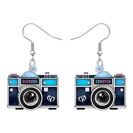 OUSIO Acrylic Camera Earrings 80s 90s Camcorder Vintage Dangle Lightweight Jewelry Retro Digital Photography For Women Charm Gifts (Blue)