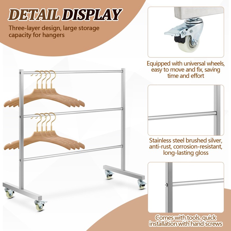 DoubleFill 3 Tier Universal Clothing Hanger Storage Rack Stainless Steel