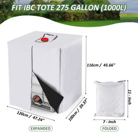 MECCANIXITY Zipper IBC Tote Cover 275 Gallon, 210D Oxford Waterproof Sunshade Rain Barrel Water Tank Protective Cover for 1000L Outdoor Garden, (39.37 x 47.24 x 45.66 Inch, Silver)