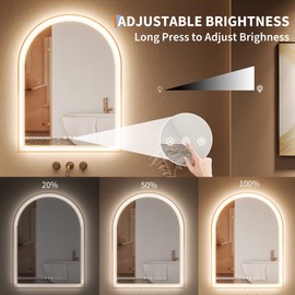 24"x36" Gold Arched Mirror, Bathroom Mirror with Dimmable LED, Anti-Fog and 3 Color Temperature, Vanity Mirror with Lights.