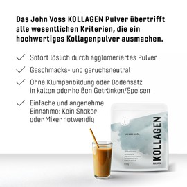 JOHN VOSS Collagen Powder 500 g Collagen Hydrolysate Peptides Type 1 and 3 Good Solubility Tasteless Neutral Full Dissolving Powder