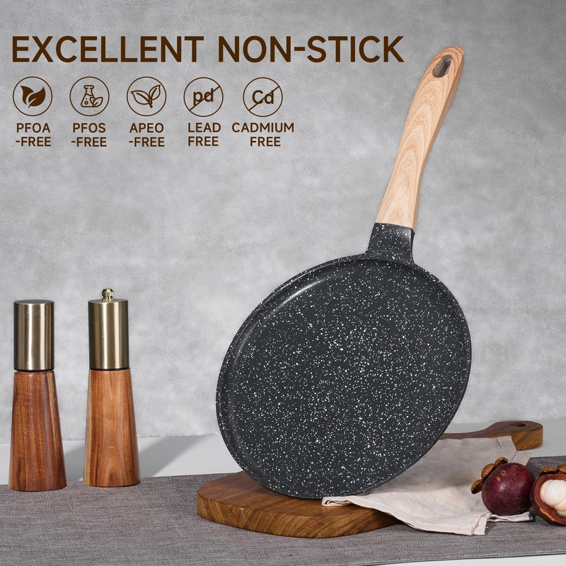 JEETEE Crepe Pan Nonstick, 9.5 Inch Comales Para Tortillas Griddle