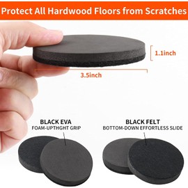 3.5" Felt Furniture Movers Sliders for Hardwood & Vinyl Floors, 16 PCS Round Reusable Felt Furniture Moving Pads, Sliders for Moving Heavy Sofa Table Couch Cabinet, Glides Easily and Quickly (Black)