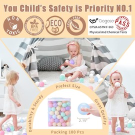 GOGOSO Colorful 100 Ball Pit Balls - Pink Soft Plastic Balls Phthalate Free BPA Free Play Balls for Ball Pool Birhtday Party Girls Kids with Storage Bag, 2.15inches,6Colors